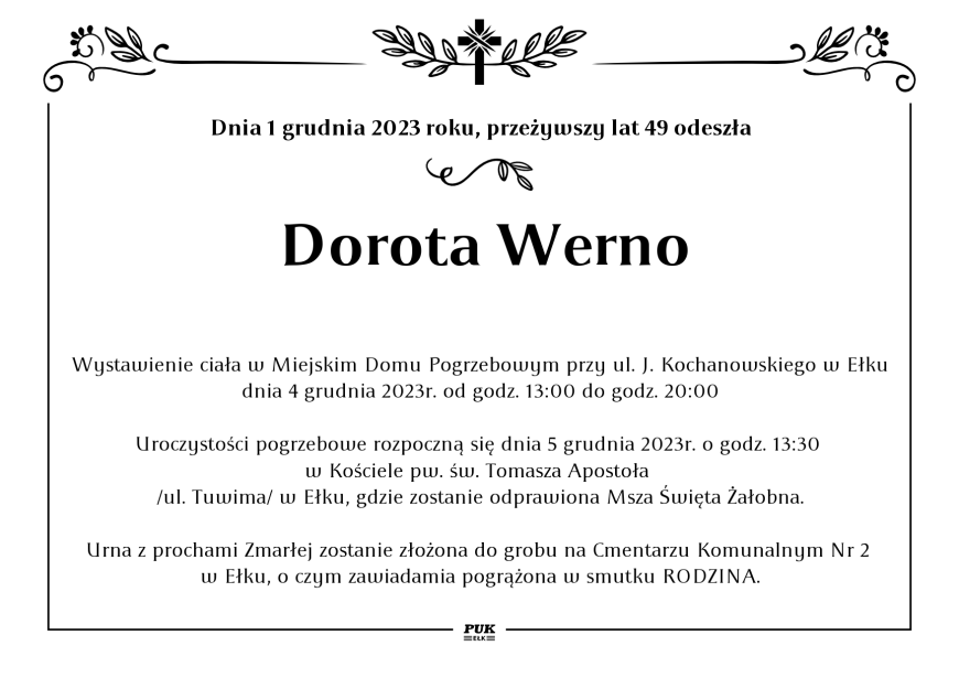 Dorota Werno - nekrolog